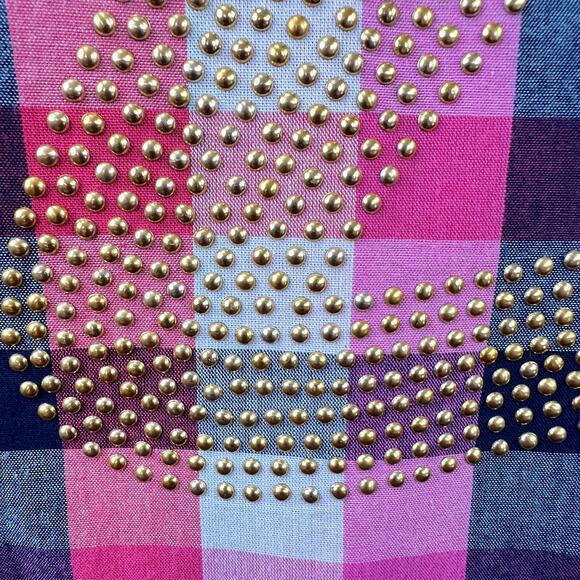 Zumba Wear Lovely Studded Logo Button Down Shirt Mens XL Checks Long Sleeve Pink - Picture 4 of 11